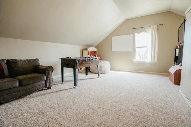 505 Spring Valley Rd, Paradise, TX 76073 - carpeted home office featuring lofted ceiling and baseboards