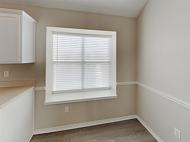 unfurnished dining area featuring plenty of natural light and wood finished floors