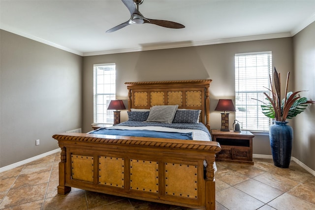 bedroom featuring multiple windows and ornamental molding