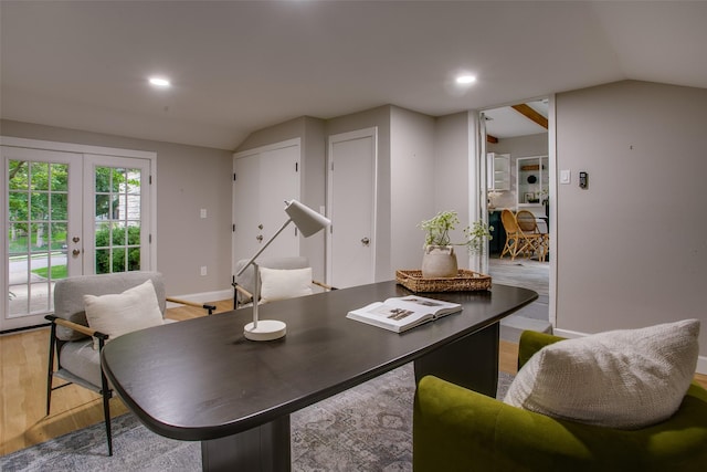 1311 Cedar Hill Ave, Dallas, TX 75208 - office space featuring vaulted ceiling, french doors, wood finished floors, recessed lighting, and baseboards