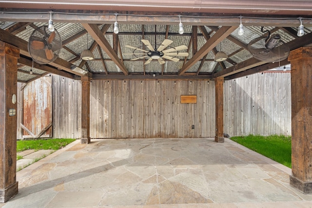 view of patio with a gazebo and ceiling fan