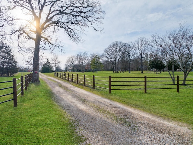 view of road with a rural view