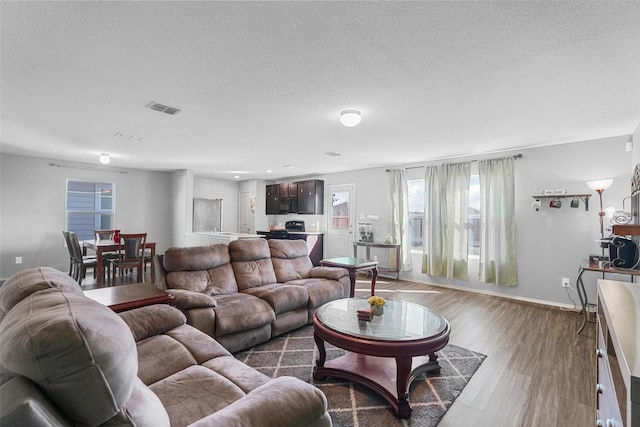 5625 Mcclelland St, Forney, TX 75126 - living area featuring wood finished floors, baseboards, and a textured ceiling