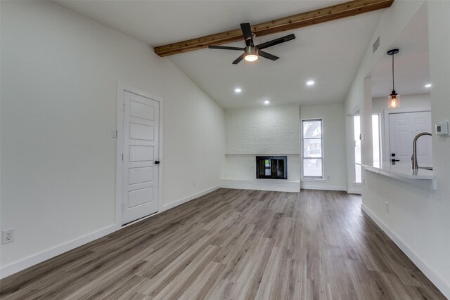 8212 Greenhollow Ln, Dallas, TX 75240 - unfurnished living room with ceiling fan, wood finished floors, recessed lighting, baseboards, and a fireplace