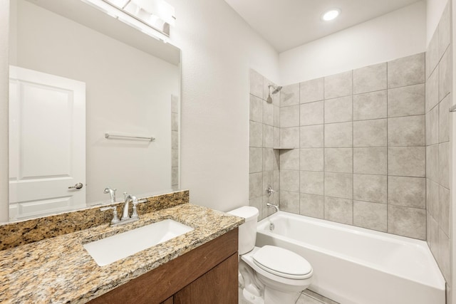 3255 Blossom Trl, Crandall, TX 75114 - bathroom featuring toilet, shower / bathtub combination, vanity, and recessed lighting