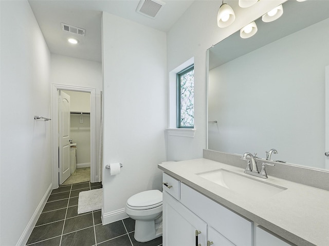 3141 Sunfish St, Prosper, TX 75078 - bathroom with vanity, toilet, tile patterned flooring, and visible vents