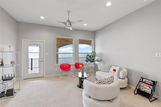 241 Loon Bay Dr, Gun Barrel City, TX 75156 - living area with recessed lighting, baseboards, a healthy amount of sunlight, and carpet flooring