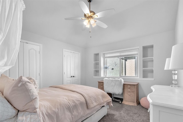 1411 Fishergate Dr, Forney, TX 75126 - bedroom featuring multiple closets, carpet flooring, and ceiling fan