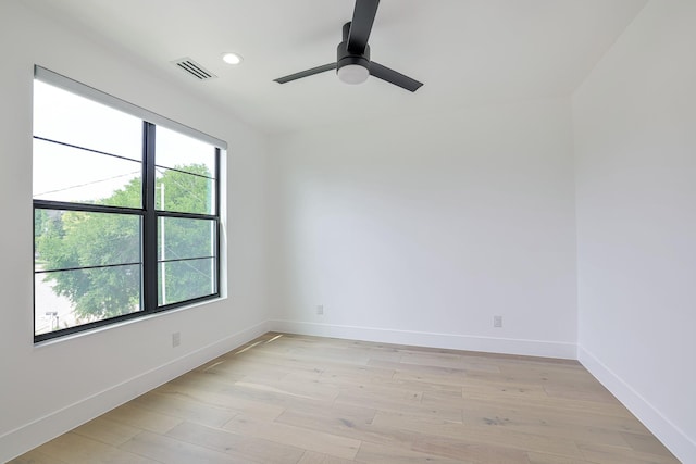 1733 E Lake Dr, Weatherford, TX 76087 - unfurnished room with visible vents, baseboards, ceiling fan, recessed lighting, and light wood-style flooring