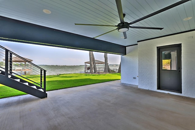 1733 E Lake Dr, Weatherford, TX 76087 - view of patio with a water view and a ceiling fan