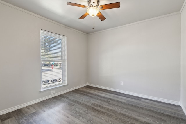 4018 Tobin Trl, Rowlett, TX 75088 - unfurnished room with dark wood-style floors, ceiling fan, baseboards, and crown molding