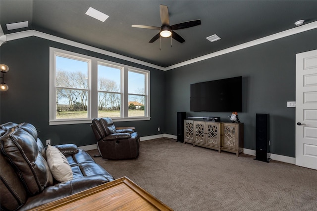 2652 Kessler Dr, Celina, TX 75009 - living room featuring baseboards, carpet, visible vents, and ceiling fan