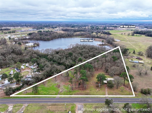 2431 N Jefferson, Mount Pleasant, TX 75455 - aerial overview of property's location with a nearby body of water and property parcel outlined