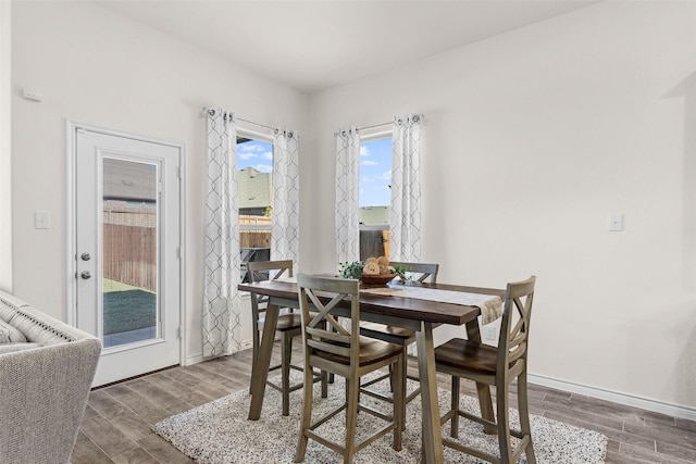 dining room featuring baseboards and wood tiled floor