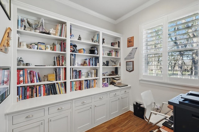 12265 Indian Creek Dr, Fort Worth, TX 76179 - home office featuring dark wood finished floors and crown molding