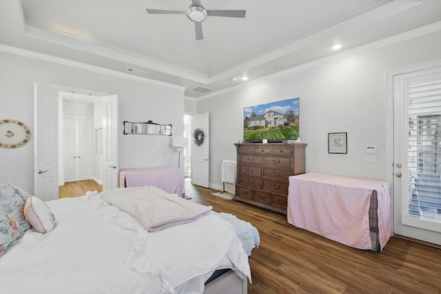 12265 Indian Creek Dr, Fort Worth, TX 76179 - bedroom with visible vents, access to exterior, ornamental molding, and wood finished floors