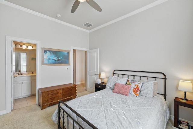 12265 Indian Creek Dr, Fort Worth, TX 76179 - bedroom featuring crown molding, visible vents, light carpet, and baseboards