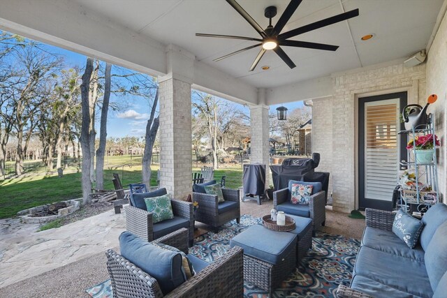 12265 Indian Creek Dr, Fort Worth, TX 76179 - view of patio / terrace featuring a ceiling fan and outdoor lounge area