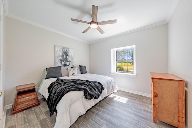 39 Lakeside Dr, Star Harbor, TX 75148 - bedroom featuring wood finish floors, baseboards, crown molding, and a ceiling fan