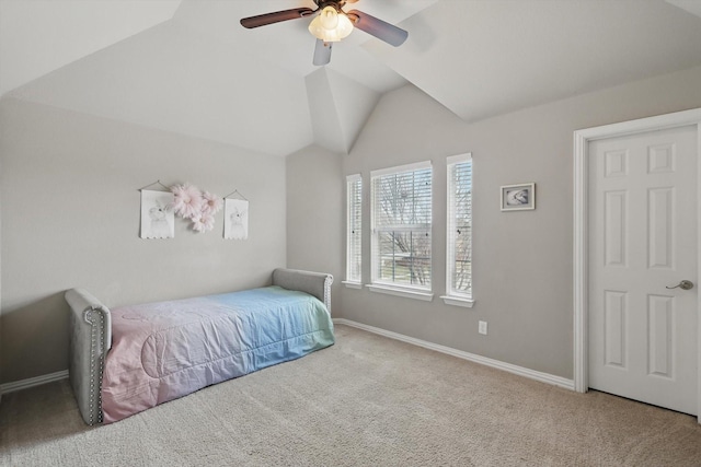 9645 Salvia Dr, Fort Worth, TX 76177 - bedroom with carpet flooring, lofted ceiling, and a ceiling fan