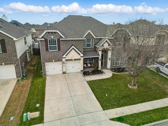 9645 Salvia Dr, Fort Worth, TX 76177 - traditional-style home with brick siding, driveway, an attached garage, a front lawn, and roof with shingles