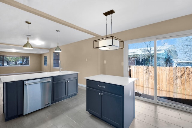 4021 Kenley St, Fort Worth, TX 76107 - kitchen featuring a wealth of natural light, dishwasher, a kitchen island with sink, and light countertops