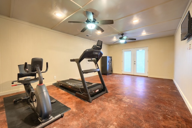 2710 Chalmers Ct, Rockwall, TX 75032 - exercise area featuring ceiling fan, french doors, and baseboards