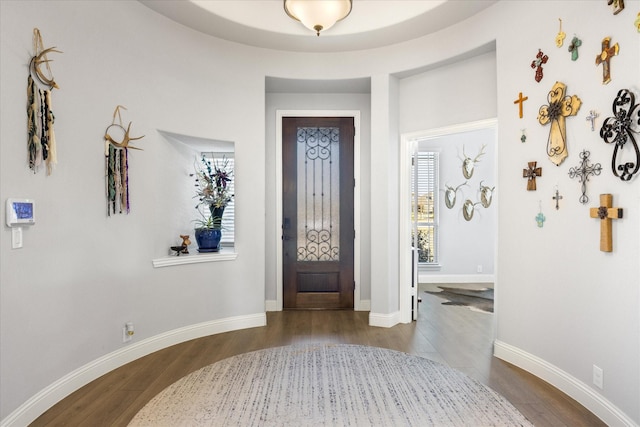 entrance foyer with baseboards and dark wood-style flooring