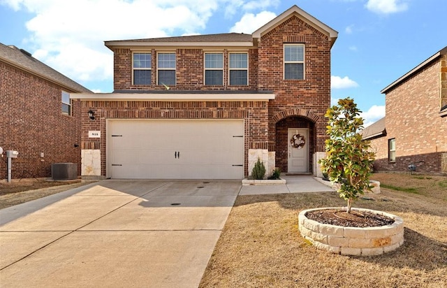 815 Cormorant St, Princeton, TX 75407 - traditional home featuring brick siding, an attached garage, concrete driveway, and central air condition unit