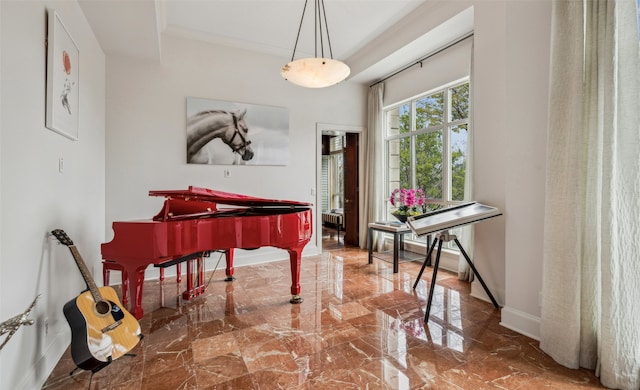 3401 Lee Pkwy Unit 3A, Dallas, TX 75219 - sitting room with marble tiled floors, baseboards, and crown molding