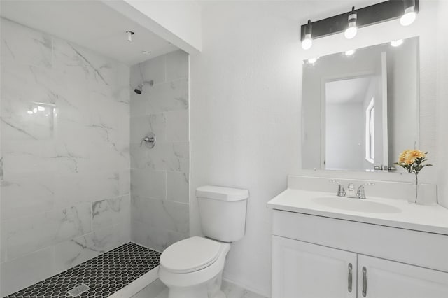 1329 Steinburg Ln, Fort Worth, TX 76134 - bathroom with tiled shower, vanity, marble finish floor, and toilet