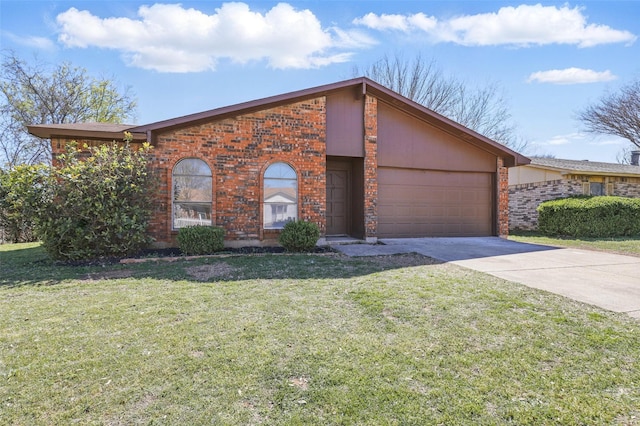 1329 Steinburg Ln, Fort Worth, TX 76134 - view of front of property with a garage, driveway, a front lawn, and brick siding
