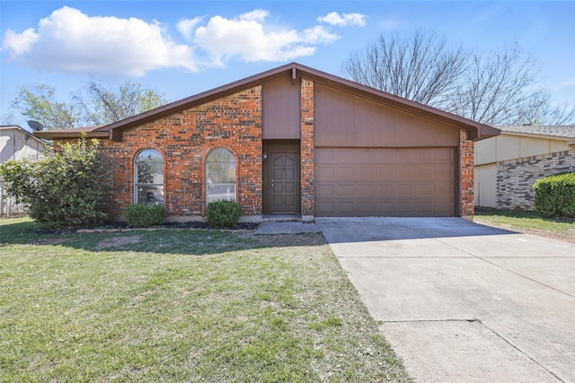 1329 Steinburg Ln, Fort Worth, TX 76134 - mid-century home with brick siding, driveway, an attached garage, and a front lawn