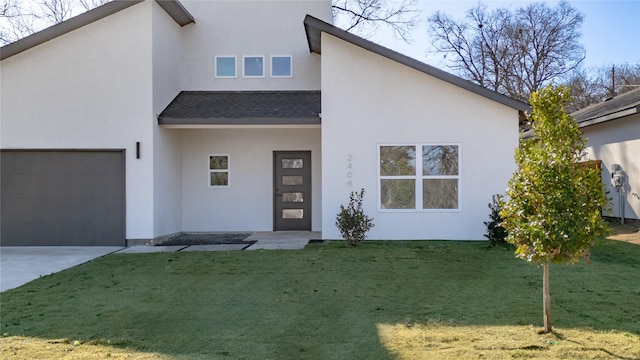 2408 Givendale Rd, Dallas, TX 75241 - view of front of house featuring stucco siding, a front yard, and roof with shingles