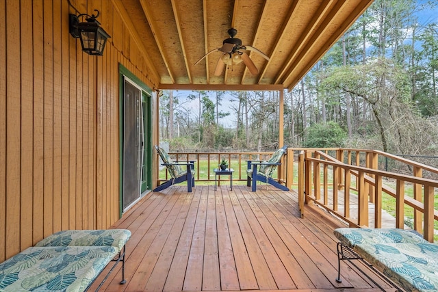 736 Wildwood Trl, Holly Lake Ranch, TX 75765 - wooden terrace featuring a ceiling fan