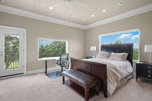 bedroom featuring visible vents and ornamental molding