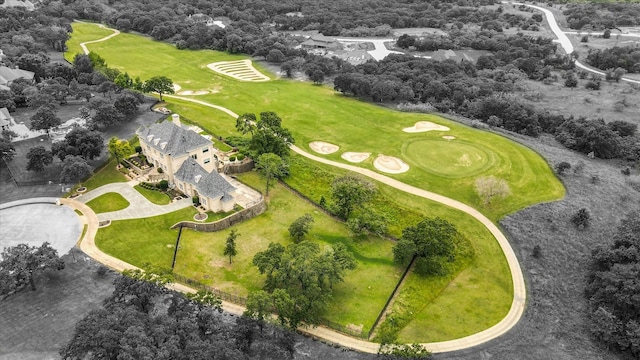 drone / aerial view with view of golf course