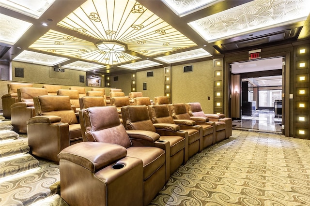 2300 Wolf St Unit 15C, Dallas, TX 75201 - home theater with beam ceiling, coffered ceiling, and wallpapered walls
