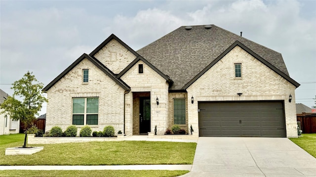 902 Lannister St, Mansfield, TX 76063 - french country inspired facade featuring roof with shingles, brick siding, driveway, a garage, and stone siding