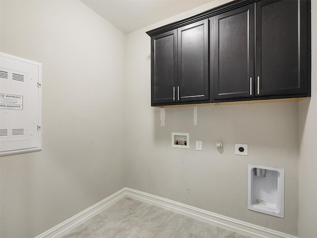 1722 Port Royal Ln, Frisco, TX 75036 - laundry area with cabinet space, hookup for a washing machine, gas dryer hookup, electric dryer hookup, and baseboards