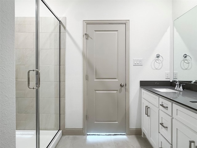 full bath featuring a stall shower and vanity