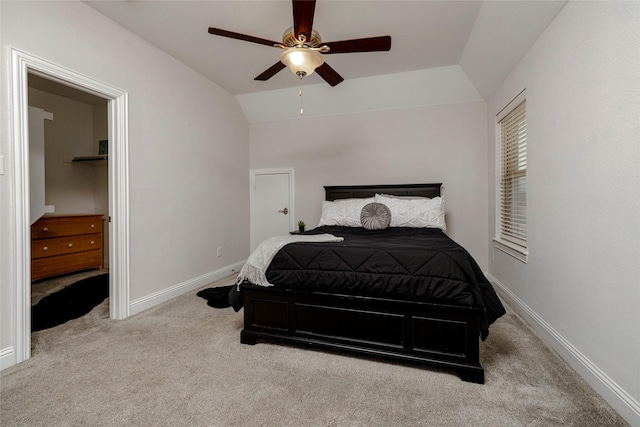 1628 Eleanor Dr, Fort Worth, TX 76052 - carpeted bedroom with vaulted ceiling, baseboards, and a ceiling fan