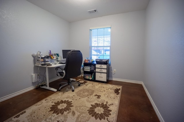 home office featuring visible vents and baseboards