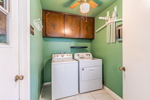 3805 Hastings Dr, Arlington, TX 76013 - laundry area with cabinet space, independent washer and dryer, and a ceiling fan
