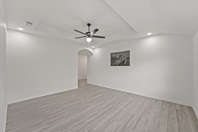 14514 Seagoville Rd, Dallas, TX 75253 - empty room with recessed lighting, light wood finished floors, visible vents, and a raised ceiling