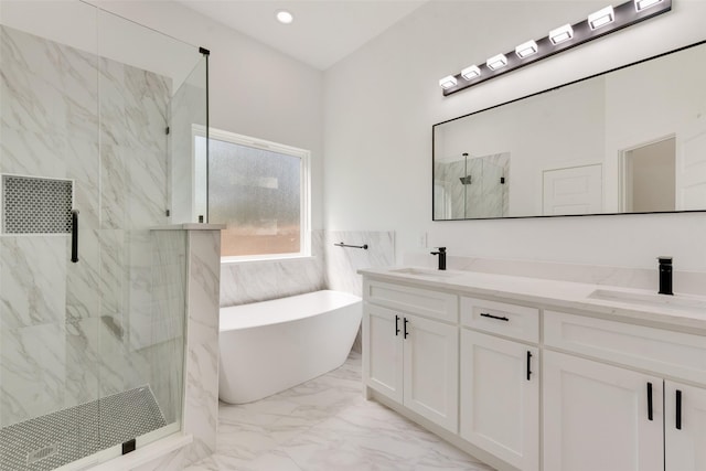 4515 Eutopia St, Greenville, TX 75401 - full bath with a sink, a soaking tub, a marble finish shower, and marble finish floor