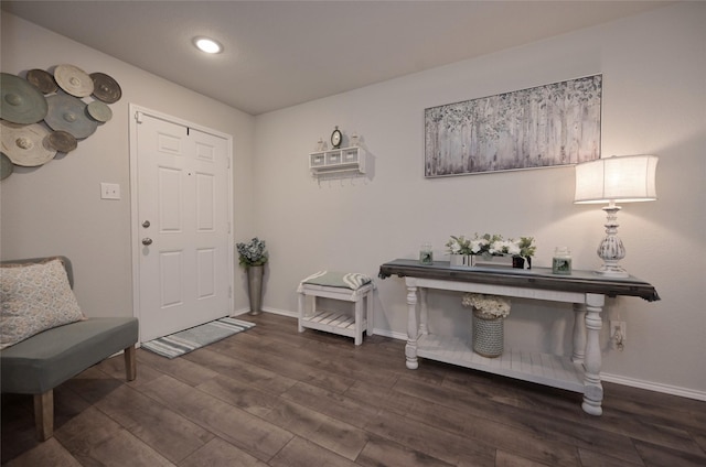 foyer entrance featuring recessed lighting, baseboards, and wood finished floors