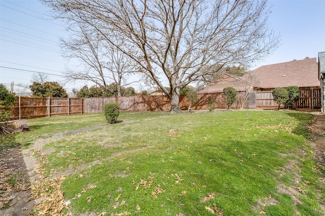 view of yard with a fenced backyard