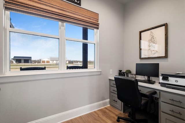 office area with baseboards and light wood-style floors