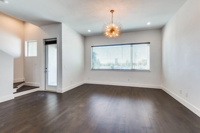 4609 Steel St, Dallas, TX 75219 - interior space featuring recessed lighting, an inviting chandelier, baseboards, and dark wood-style flooring